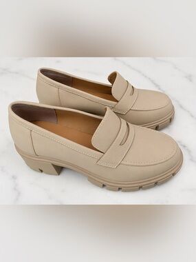 Sincerely Jules Women’s Beige Chunky Lug Sole Penny Loafers Platform Shoes